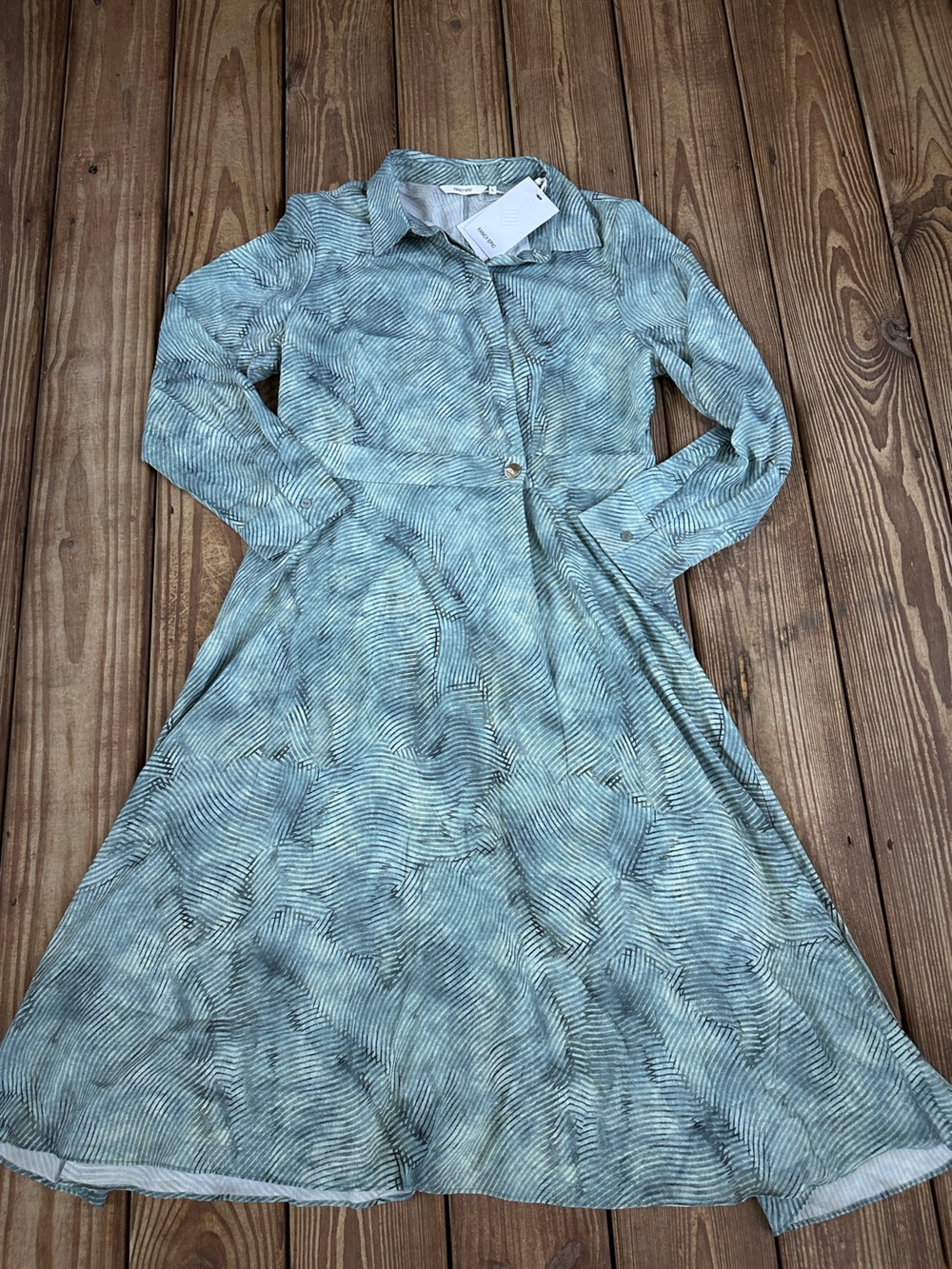 NWT Fancy Epic Teal Patterned Shirt Dress L Abstract Midi